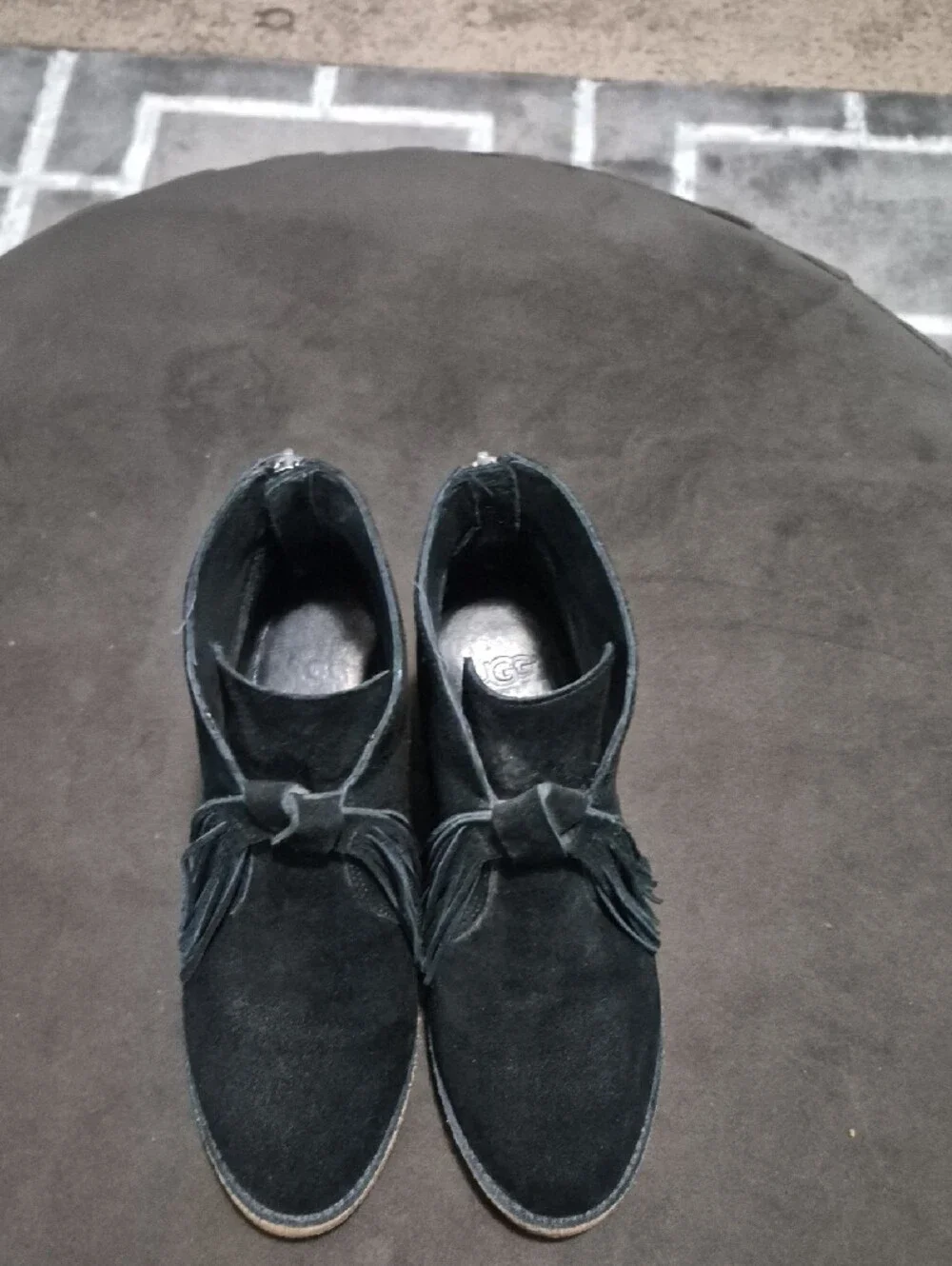 Black Suede Ankle Boots with Tassel Detail - Women